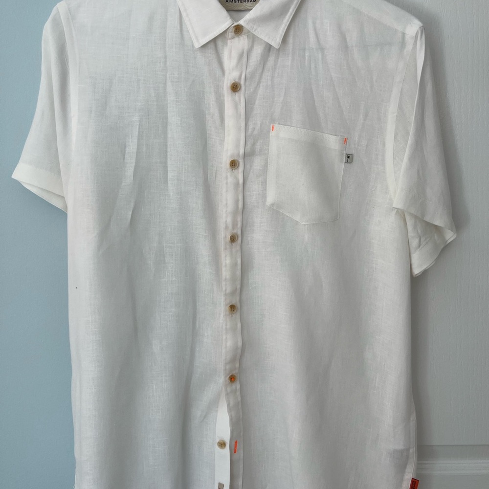 Scotch and Soda White Linen Short Sleeve Shirt Medium NWOT